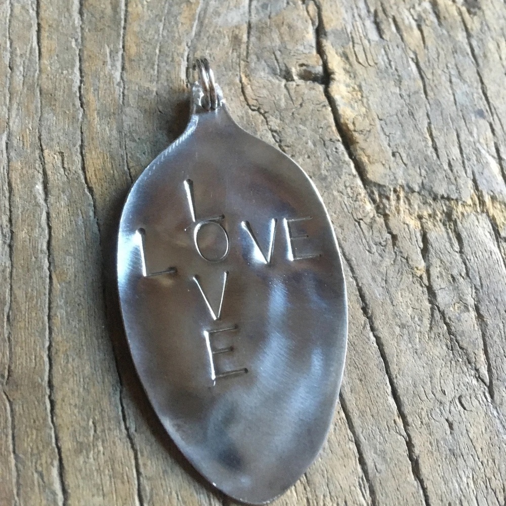 Vintage silverware spoon necklace pendant / Ornament hanging stamped LOVE LOVE